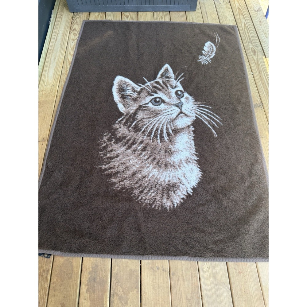 VTG Ibena International Cat Throw Blanket 100% Dolan Acrylic Reversible Brown